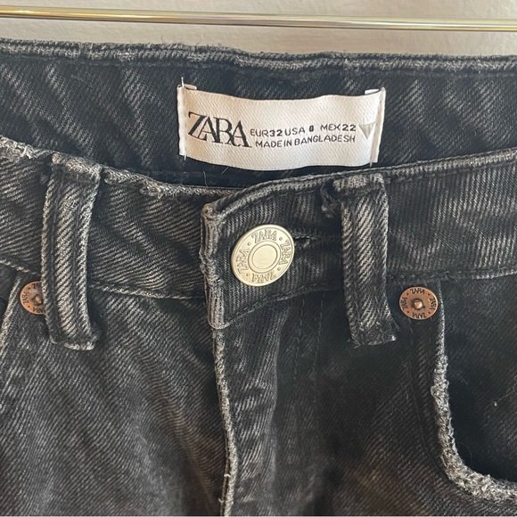 Zara Mom Fit Jeans Straight Leg Ripped Black - Picture 9 of 12